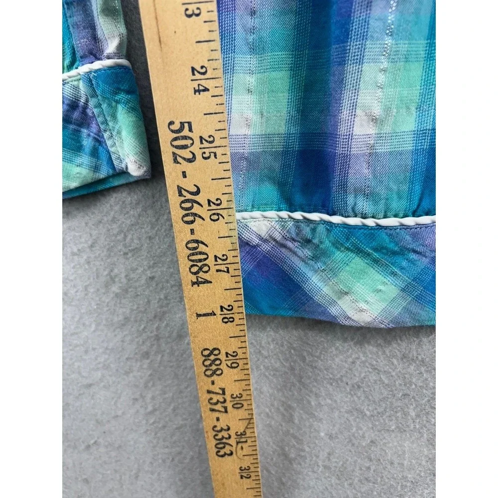 Victoria's Secret Pajama Set Women Small Teal‎ Purple Plaid Metallic